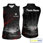 Personalized Golf Sleeveless Polo Shirts, Custom Name Red Fire Flame Golf Course Shirt Golf Jersey