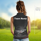 Personalized Golf Sleeveless Polo Shirts, Custom Name Red Fire Flame Golf Course Shirt Golf Jersey
