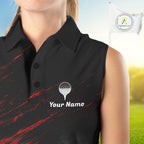 Personalized Golf Sleeveless Polo Shirts, Custom Name Red Fire Flame Golf Course Shirt Golf Jersey