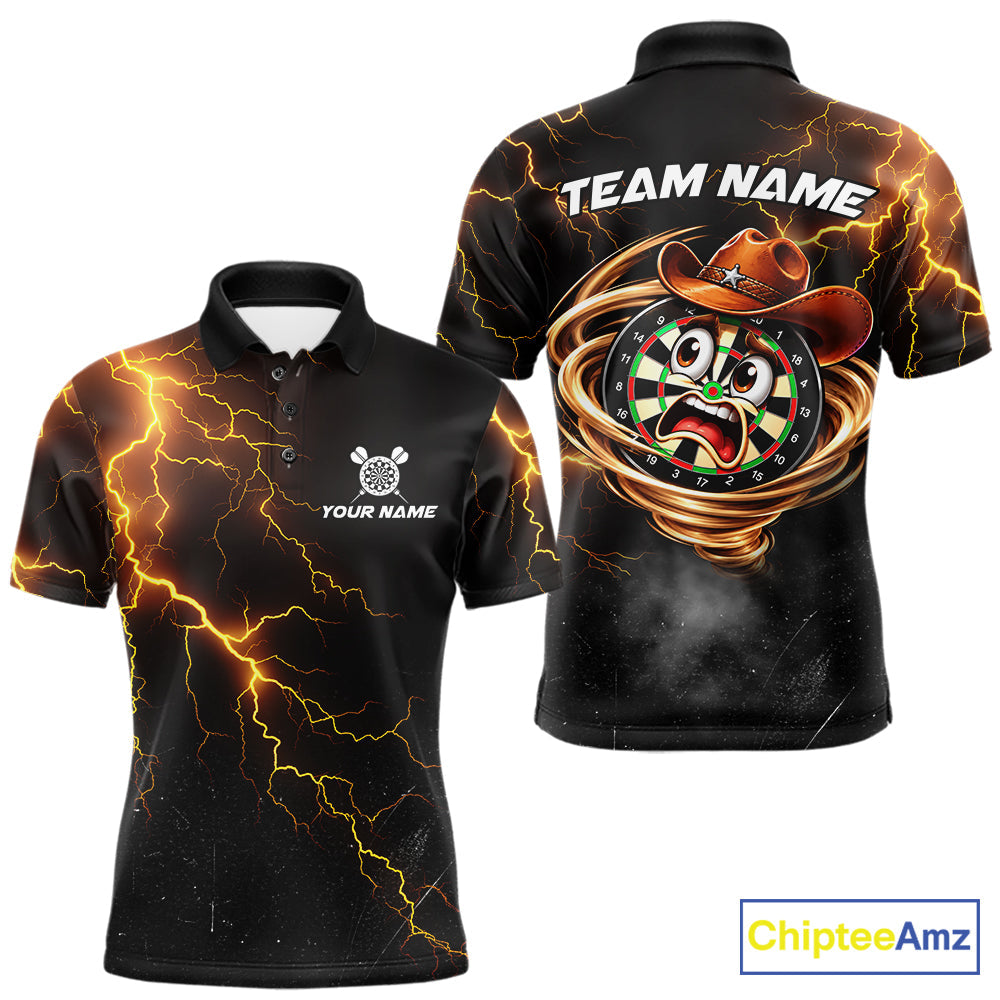 Funny Tornado Darts Polo 1/4-Zip Cowboy Darts Team Jersey Yellow Thunder Darts Tournament Shirt
