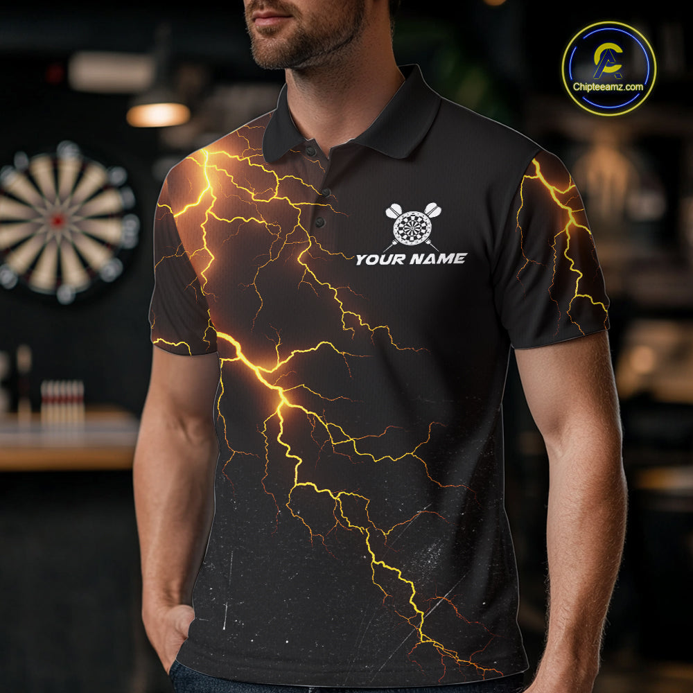 Funny Tornado Darts Polo 1/4-Zip Cowboy Darts Team Jersey Yellow Thunder Darts Tournament Shirt