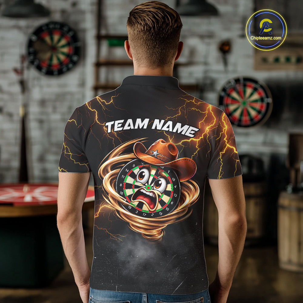 Funny Tornado Darts Polo 1/4-Zip Cowboy Darts Team Jersey Yellow Thunder Darts Tournament Shirt