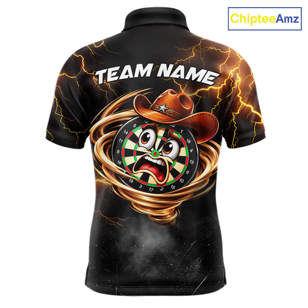 Funny Tornado Darts Polo 1/4-Zip Cowboy Darts Team Jersey Yellow Thunder Darts Tournament Shirt