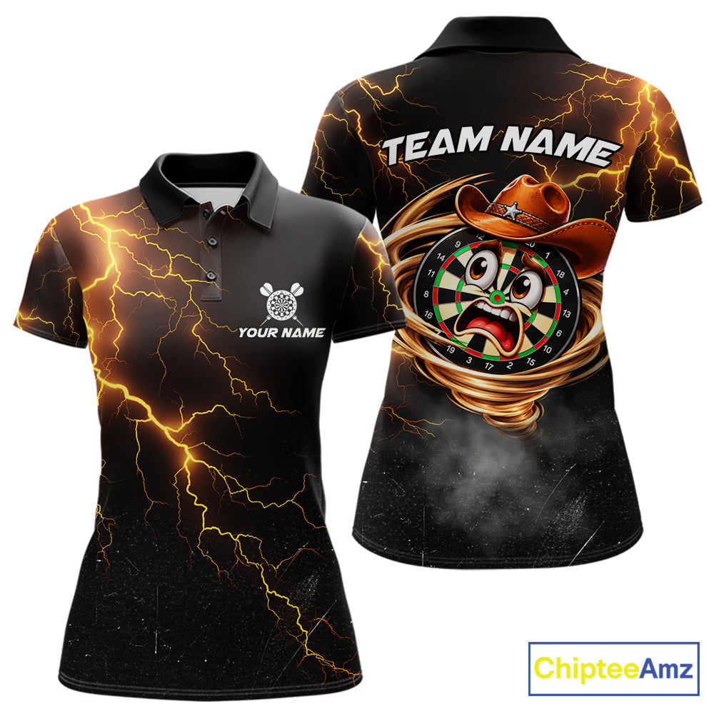 Funny Tornado Darts Polo 1/4-Zip Cowboy Darts Team Jersey Yellow Thunder Darts Tournament Shirt