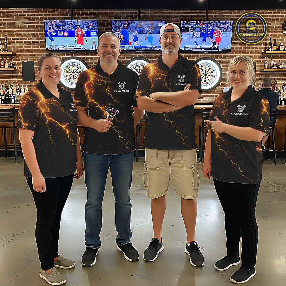 Funny Tornado Darts Polo 1/4-Zip Cowboy Darts Team Jersey Yellow Thunder Darts Tournament Shirt