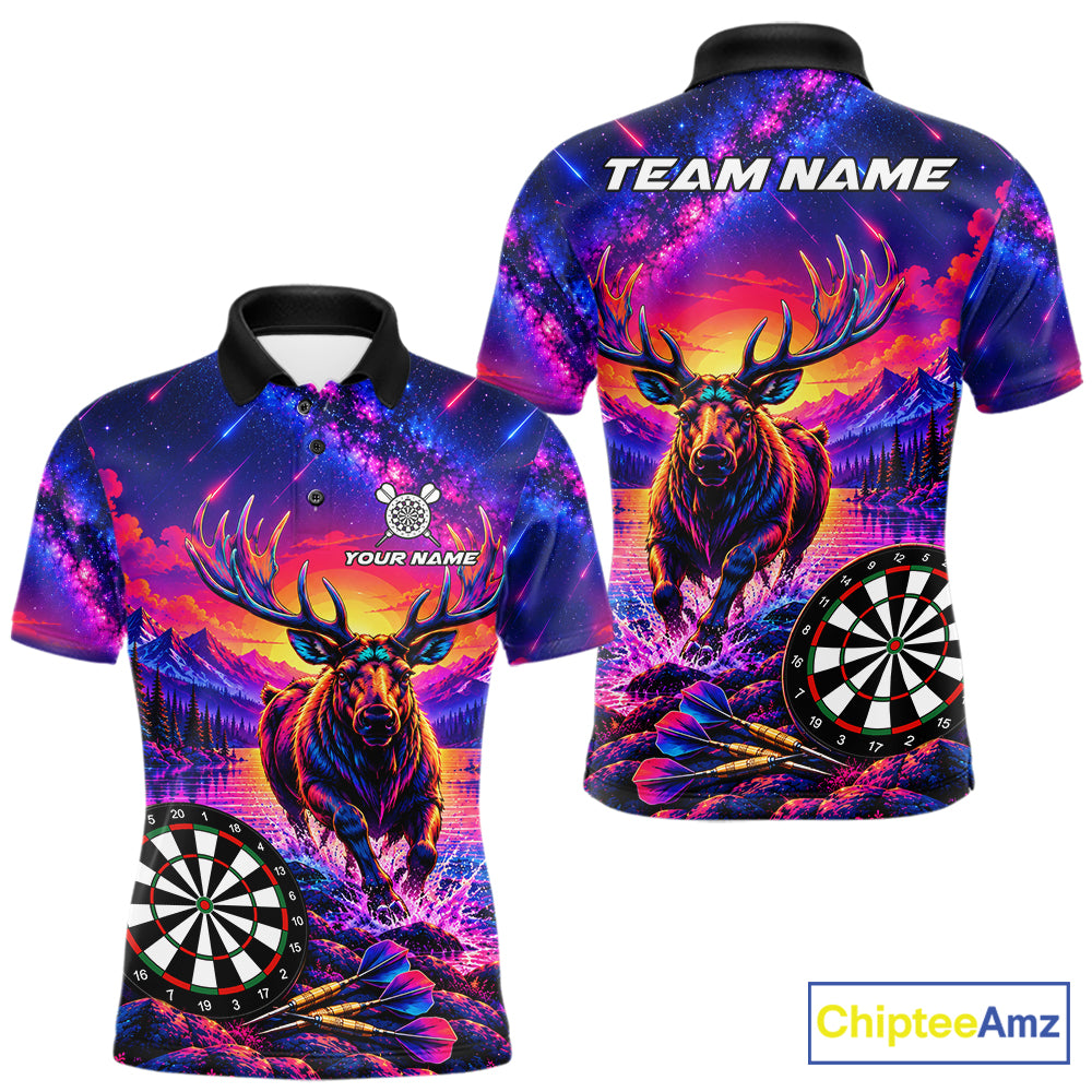 Neon Deer Dart Shirt Colorful Galaxy Dartboard Deer Darts League Shirt Dart Team Jersey