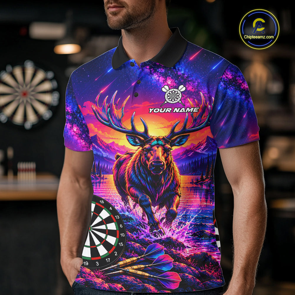 Neon Deer Dart Shirt Colorful Galaxy Dartboard Deer Darts League Shirt Dart Team Jersey