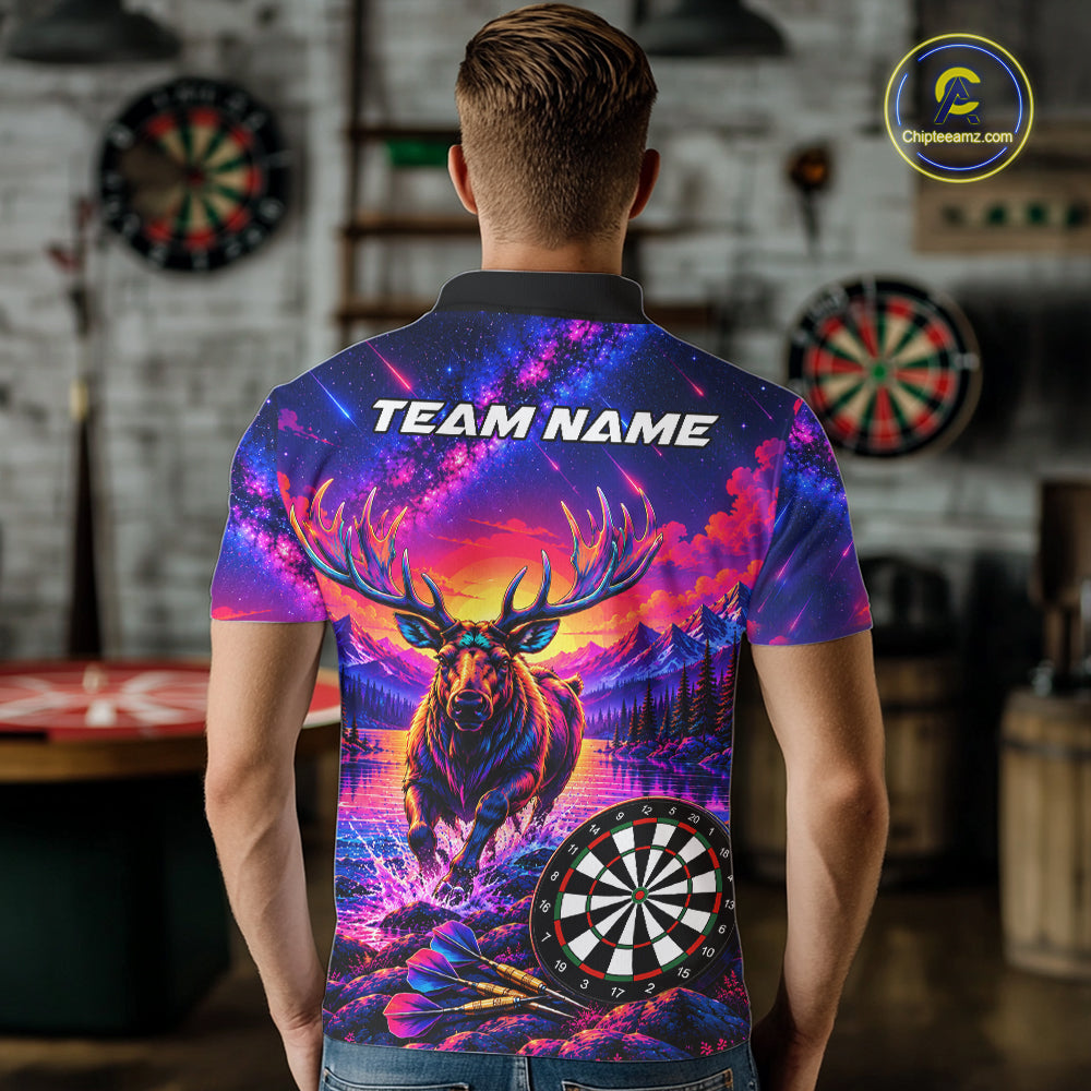 Neon Deer Dart Shirt Colorful Galaxy Dartboard Deer Darts League Shirt Dart Team Jersey
