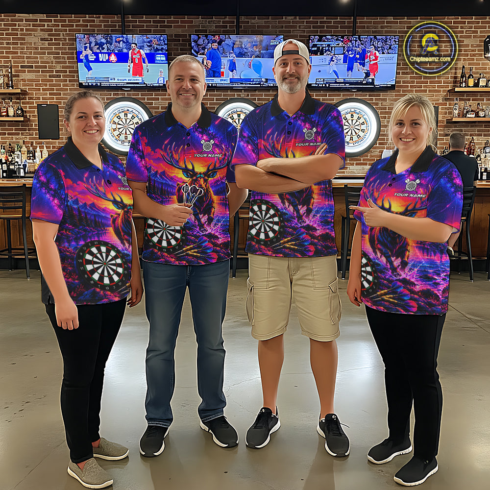 Neon Deer Dart Shirt Colorful Galaxy Dartboard Deer Darts League Shirt Dart Team Jersey