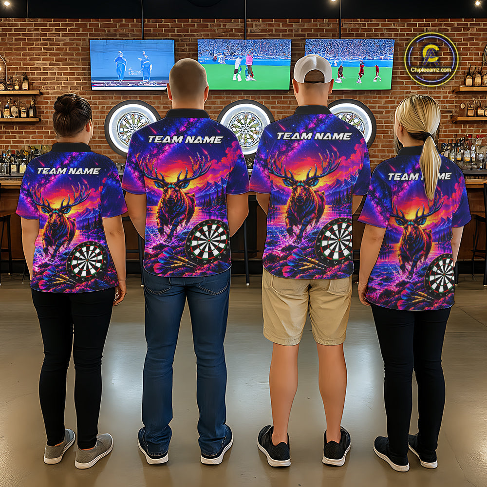 Neon Deer Dart Shirt Colorful Galaxy Dartboard Deer Darts League Shirt Dart Team Jersey