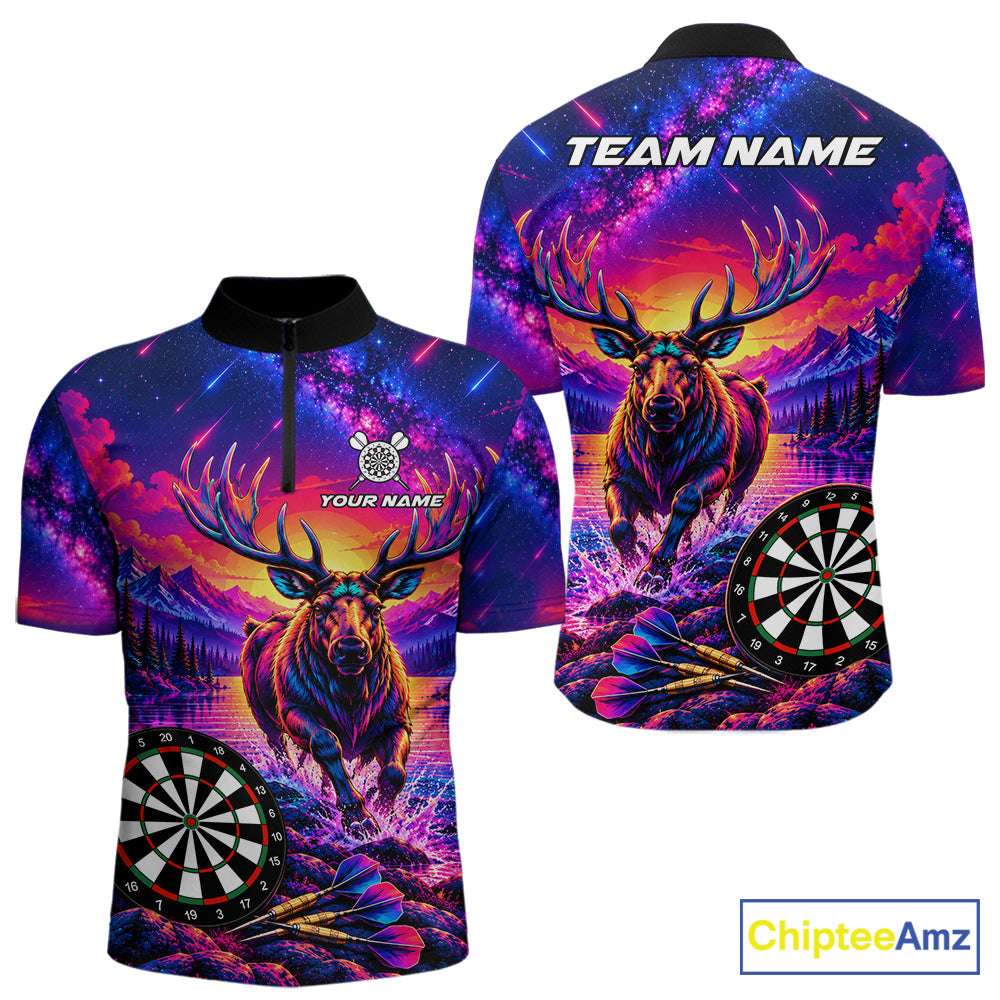Neon Deer Dart Shirt Colorful Galaxy Dartboard Deer Darts League Shirt Dart Team Jersey