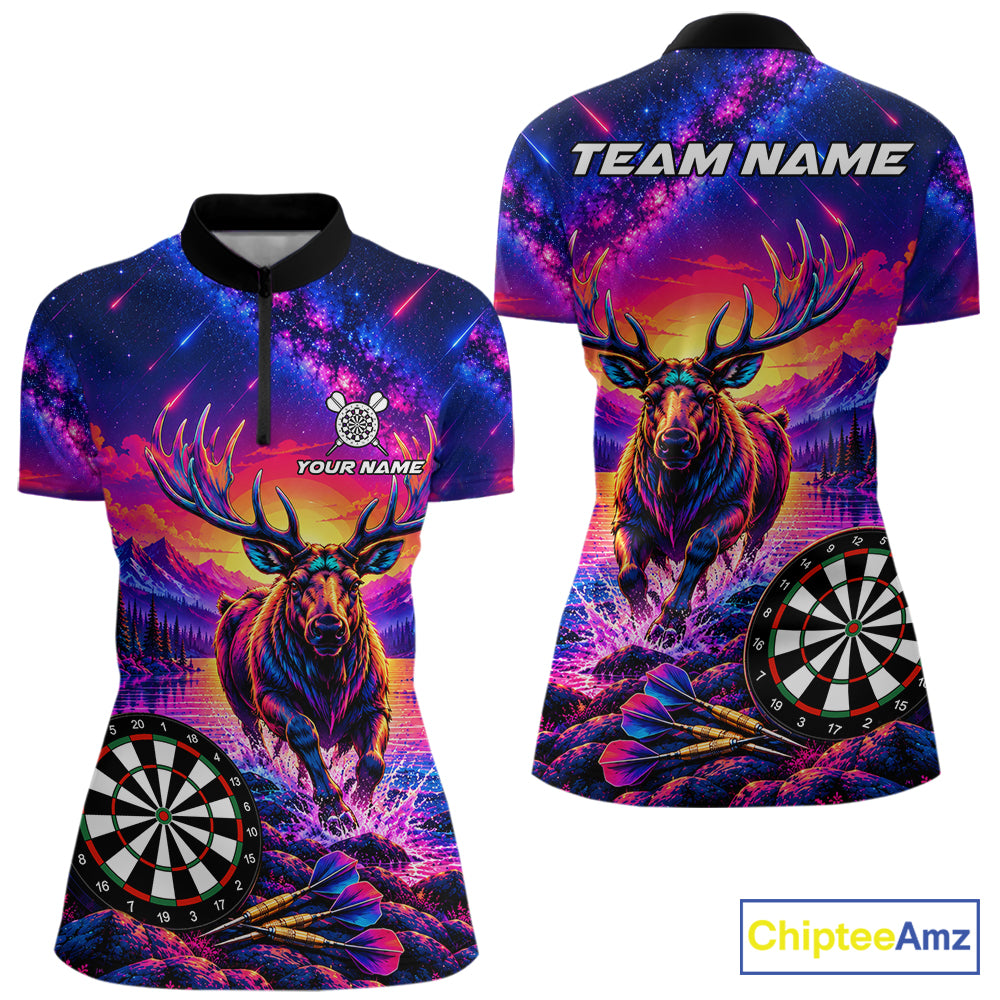Neon Deer Dart Shirt Colorful Galaxy Dartboard Deer Darts League Shirt Dart Team Jersey