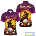 Halloween Black Cat Golf Polo Shirt Custom Team Name Spooky Halloween Golf Apparel