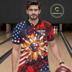 Personalized Patriotic Bowling Polo 1/4-Zip Custom American Flag Flaming Bowling Strike Apparel