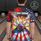 Personalized Patriotic Bowling Polo 1/4-Zip Custom American Flag Flaming Bowling Strike Apparel