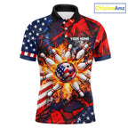 Personalized Patriotic Bowling Polo 1/4-Zip Custom American Flag Flaming Bowling Strike Apparel