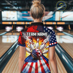 Personalized Patriotic Bowling Polo 1/4-Zip Custom American Flag Flaming Bowling Strike Apparel