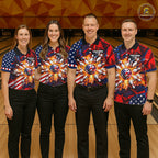 Personalized Patriotic Bowling Polo 1/4-Zip Custom American Flag Flaming Bowling Strike Apparel