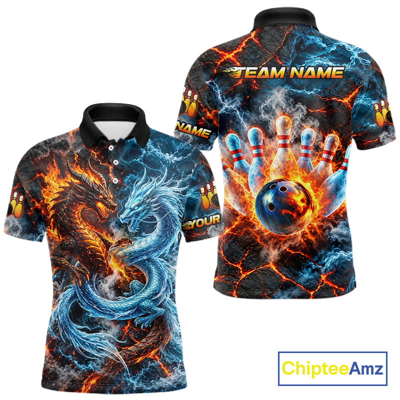 Dragon Bowling Polo 1/4-Zip Shirt Custom Fire Ice Dragon Bowling Jersey Bowling Tournament Gift
