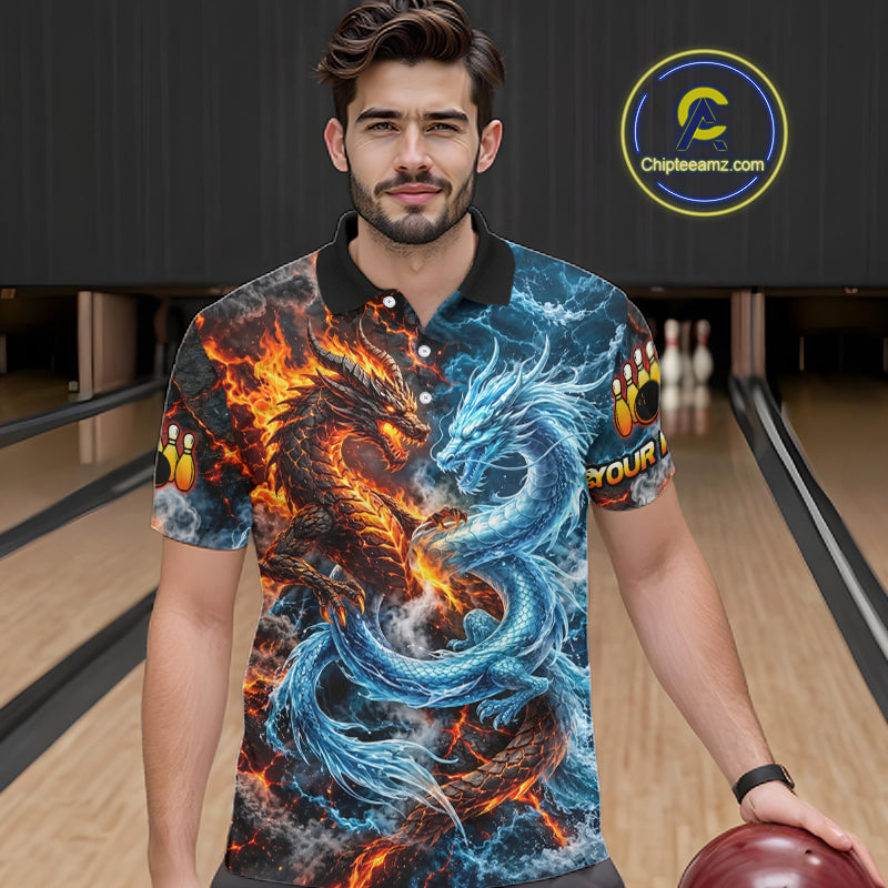 Dragon Bowling Polo 1/4-Zip Shirt Custom Fire Ice Dragon Bowling Jersey Bowling Tournament Gift