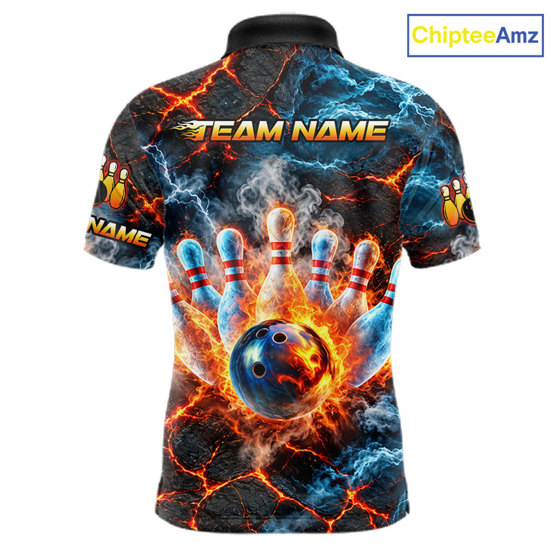 Dragon Bowling Polo 1/4-Zip Shirt Custom Fire Ice Dragon Bowling Jersey Bowling Tournament Gift