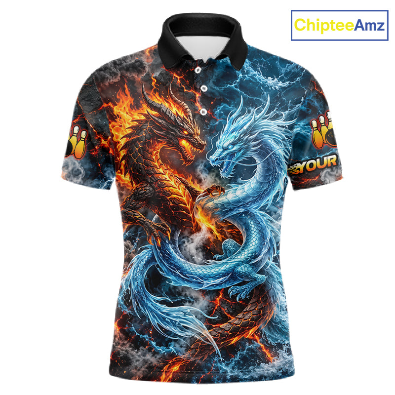 Dragon Bowling Polo 1/4-Zip Shirt Custom Fire Ice Dragon Bowling Jersey Bowling Tournament Gift