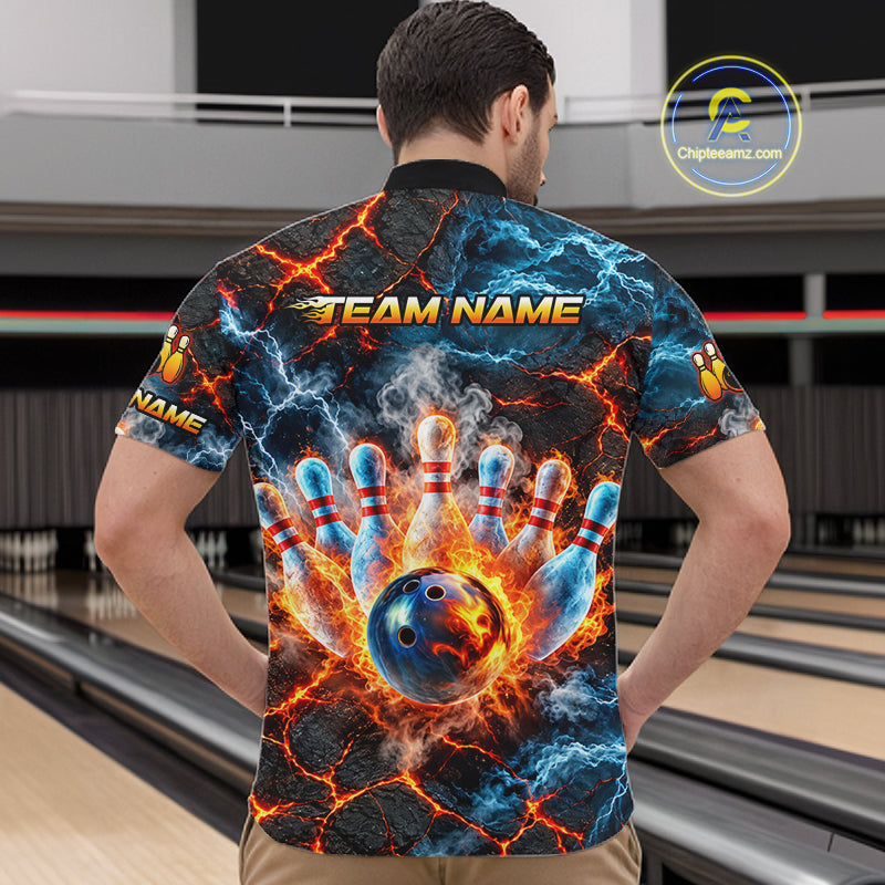 Dragon Bowling Polo 1/4-Zip Shirt Custom Fire Ice Dragon Bowling Jersey Bowling Tournament Gift