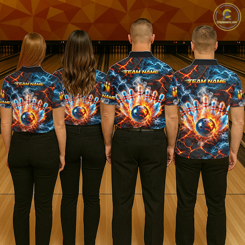 Dragon Bowling Polo 1/4-Zip Shirt Custom Fire Ice Dragon Bowling Jersey Bowling Tournament Gift