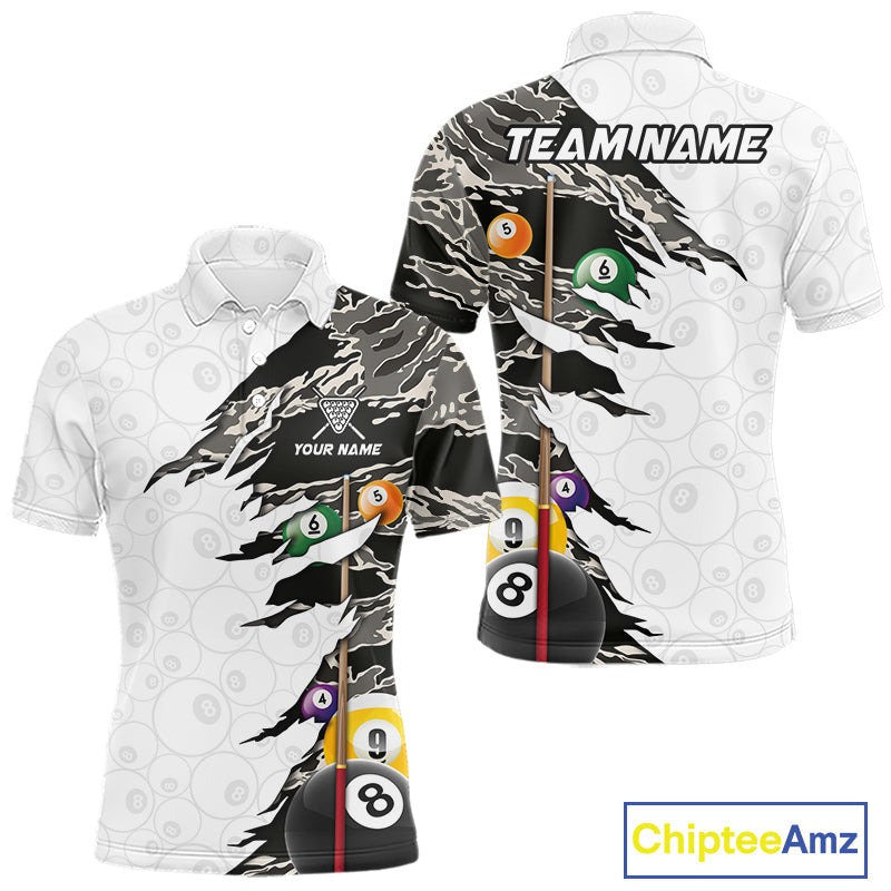 8 Ball & 9 Ball Pool Billiard Cue Shirt Custom Grey Camo Billiard Team Jersey