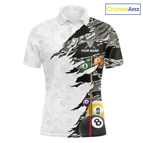 8 Ball & 9 Ball Pool Billiard Cue Shirt Custom Grey Camo Billiard Team Jersey