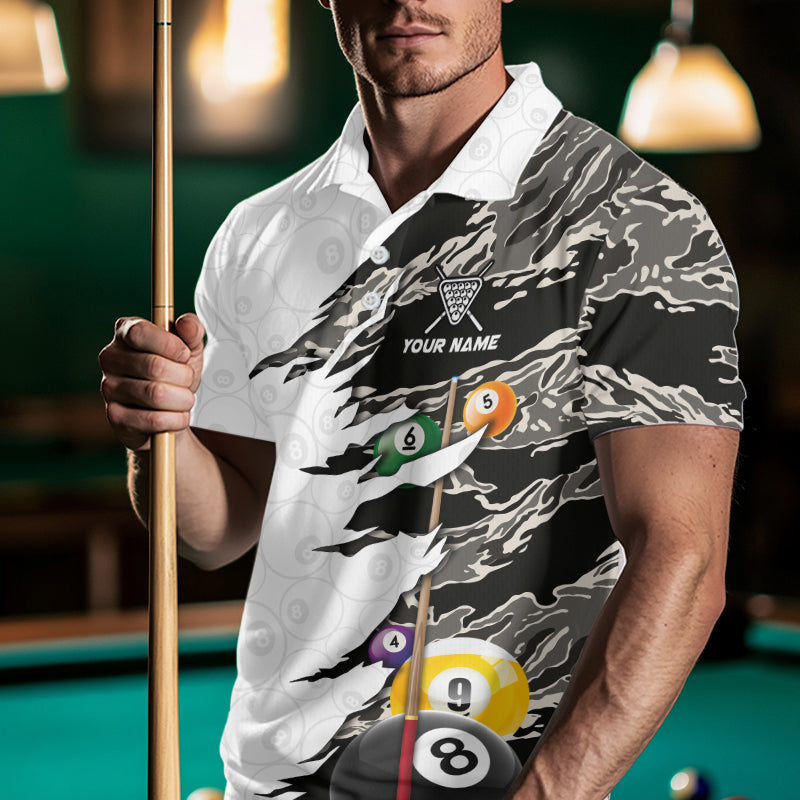 8 Ball & 9 Ball Pool Billiard Cue Shirt Custom Grey Camo Billiard Team Jersey