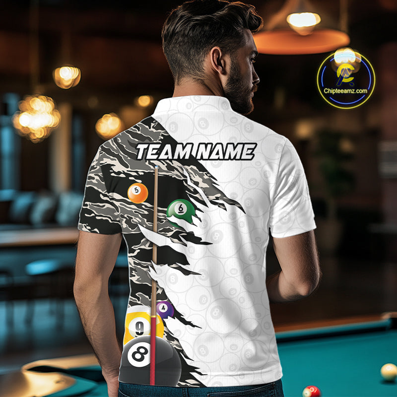 8 Ball & 9 Ball Pool Billiard Cue Shirt Custom Grey Camo Billiard Team Jersey