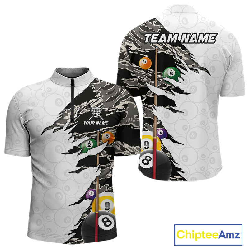 8 Ball & 9 Ball Pool Billiard Cue Shirt Custom Grey Camo Billiard Team Jersey