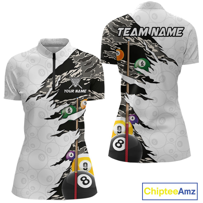 8 Ball & 9 Ball Pool Billiard Cue Shirt Custom Grey Camo Billiard Team Jersey
