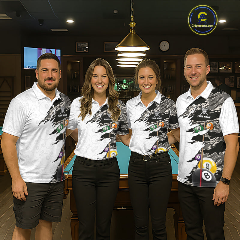 8 Ball & 9 Ball Pool Billiard Cue Shirt Custom Grey Camo Billiard Team Jersey