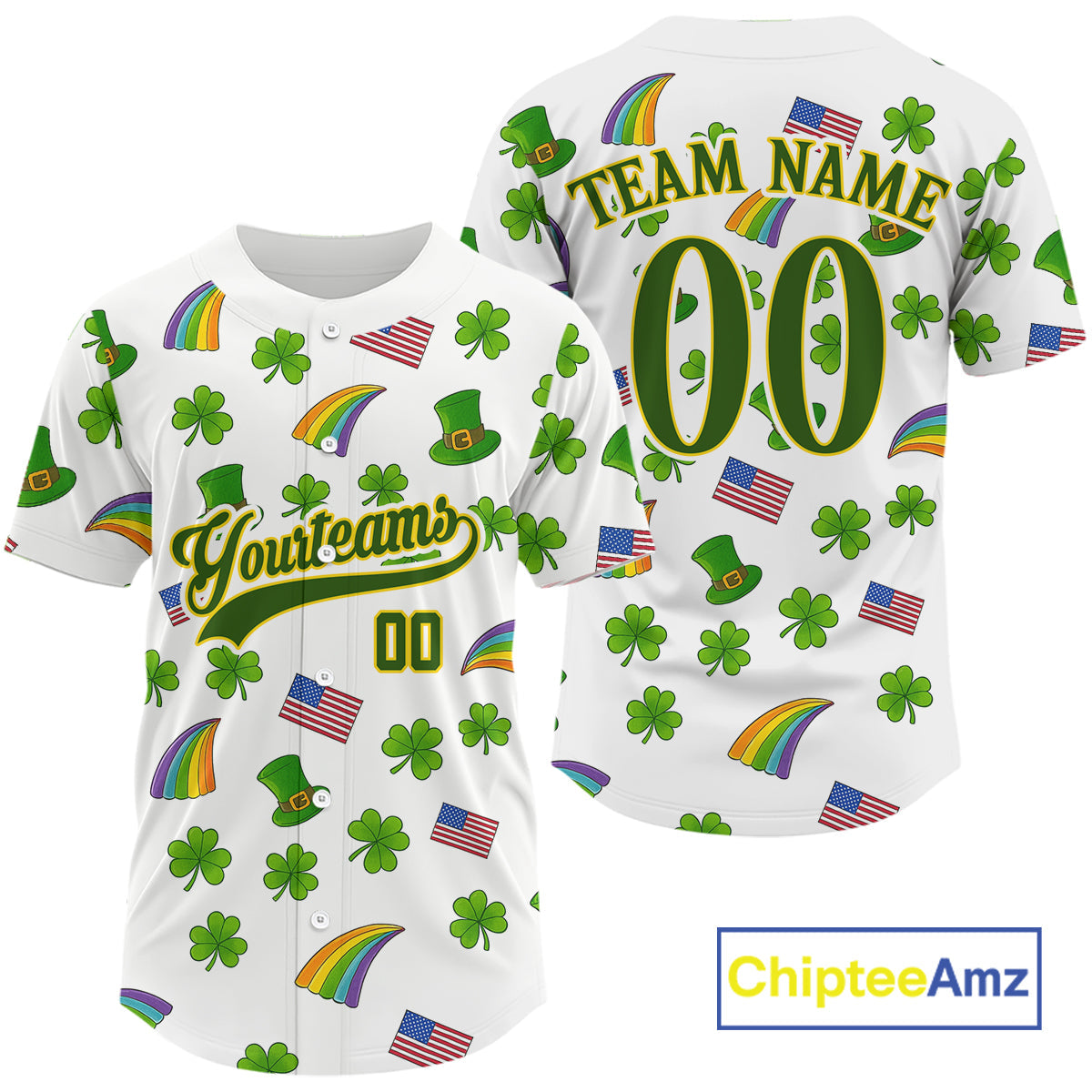 Custom US Flag Patrick Day Baseball Shirt Shamrock Baseball Team Jerseys