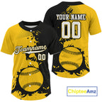 Personalized Black Yellow Baseball Ball Shirt Grunge Baseball Jerseys Gifts