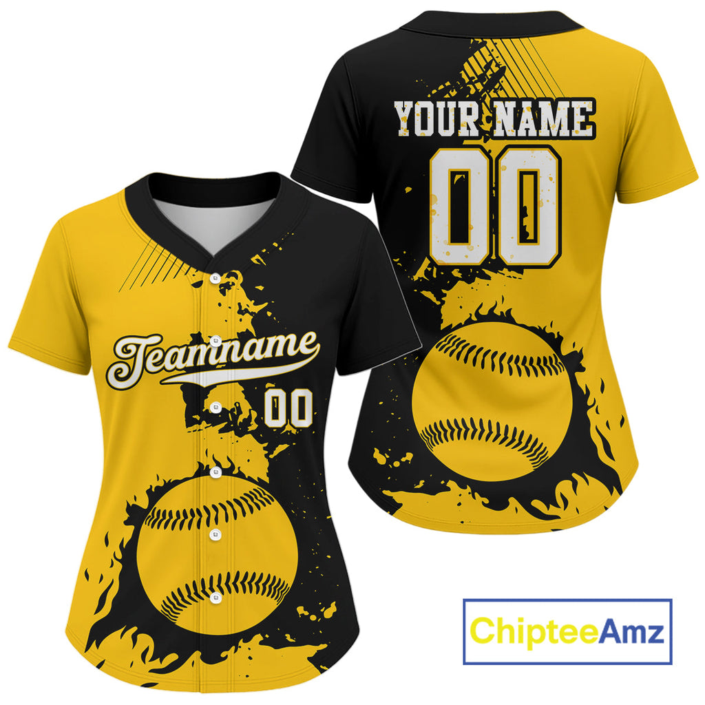 Personalized Black Yellow Baseball Ball Shirt Grunge Baseball Jerseys Gifts