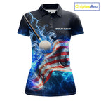 Electric Blue Lightning Billiard Polo 1/4-Zip Shirt Custom US Flag Pool Billiard Uniform