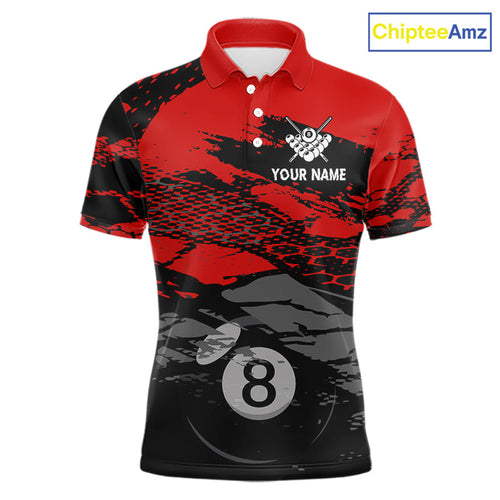 Grunge Black And Red 8 Ball Pool Billiard Jerseys Custom US Flag Billiard Tournament Shirt