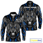 Custom Blue And Grey Tiger Golf Ball Team Attire Funny Golf Polo Golf Shirts