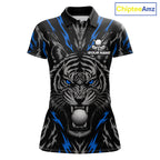 Custom Blue And Grey Tiger Golf Ball Team Attire Funny Golf Polo Golf Shirts