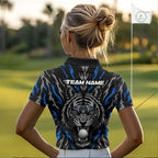 Custom Blue And Grey Tiger Golf Ball Team Attire Funny Golf Polo Golf Shirts