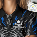 Custom Blue And Grey Tiger Golf Ball Team Attire Funny Golf Polo Golf Shirts