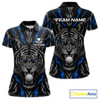 Custom Blue And Grey Tiger Golf Ball Team Attire Funny Golf Polo Golf Shirts