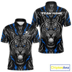Custom Blue And Grey Tiger Golf Ball Team Attire Funny Golf Polo Golf Shirts