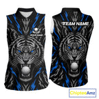 Custom Blue And Grey Tiger Golf Ball Team Attire Funny Sleeveless Golf Polo Golf Shirts