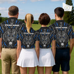 Custom Blue And Grey Tiger Golf Ball Team Attire Funny Golf Polo Golf Shirts