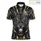 Custom Gold And Grey Tiger Golf Ball Team Attire Funny Golf Polo Golf Shirts