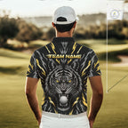Custom Gold And Grey Tiger Golf Ball Team Attire Funny Golf Polo Golf Shirts